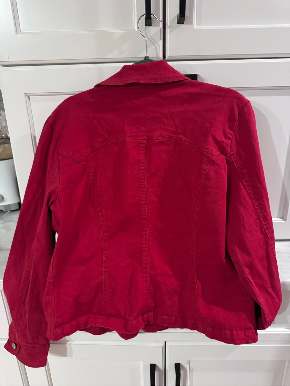 dressbarn Raspberry Red Women's Button-Front Jean Jacket - Picture 5 of 5